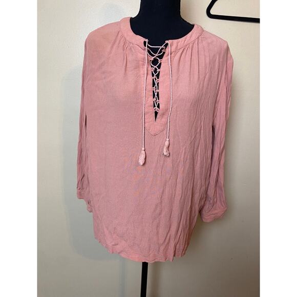 madewell lace up long sleeve blouse medium shirt top - Picture 1 of 5